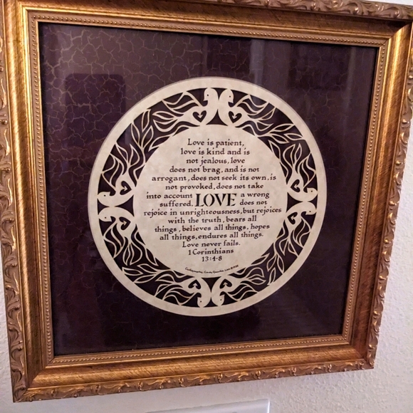Framed 1 Corinthians 13 Love Chapter Laser Art by Cindy Jacobs Ltd 1988 Bible - Picture 1 of 3